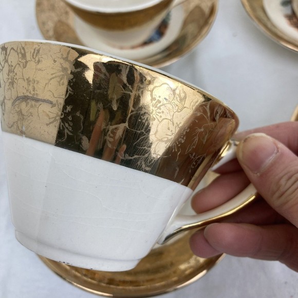 Lot 3 Vintage King Quality Fine Colonial Couple Gold 22k US 1960 Cups And Saucer - Picture 14 of 14